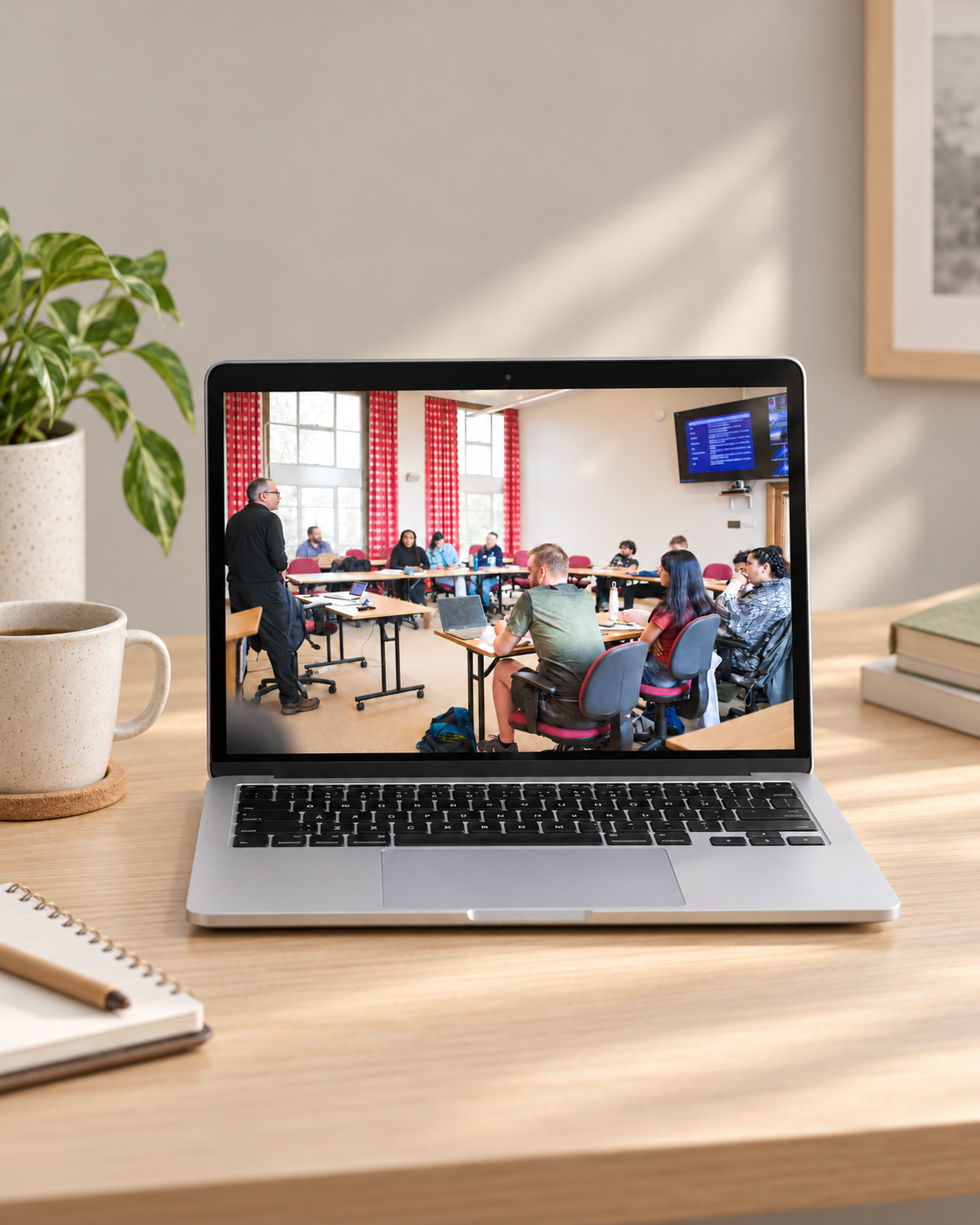A laptop displaying a class at Newbold, illustrating joining a class online